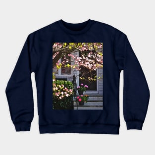 Pink Dogwood and Pots of Geraniums Crewneck Sweatshirt